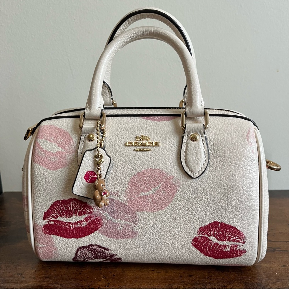 Coach White and Pink Satchel with Playful Lip Print